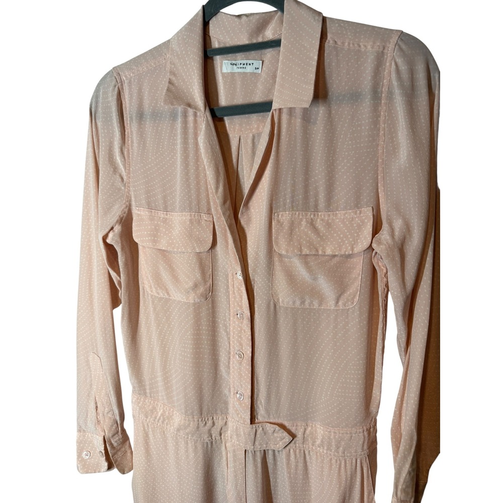 Equipment Femme Pink Silk Dot Print Long Sleeve Button Down Jumpsuit Small - Picture 6 of 9